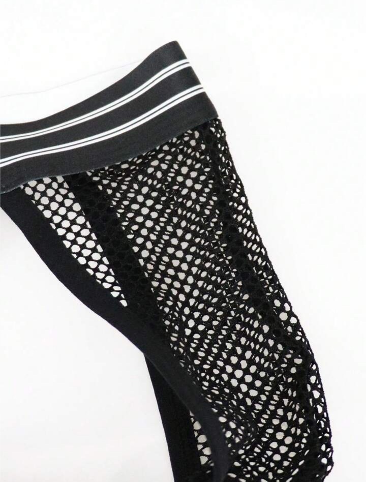 Men's Hollow-Out Contrast Stripe Briefs Thong Jockstrap